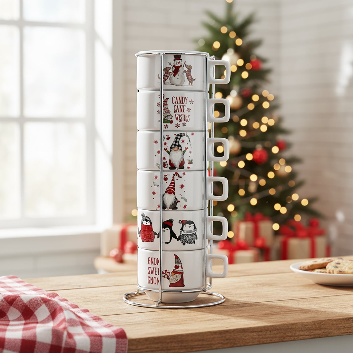VESTIAMO CASA GRAN NATALE - Set 6 Tazzine da Caffè Natalizie con Stand